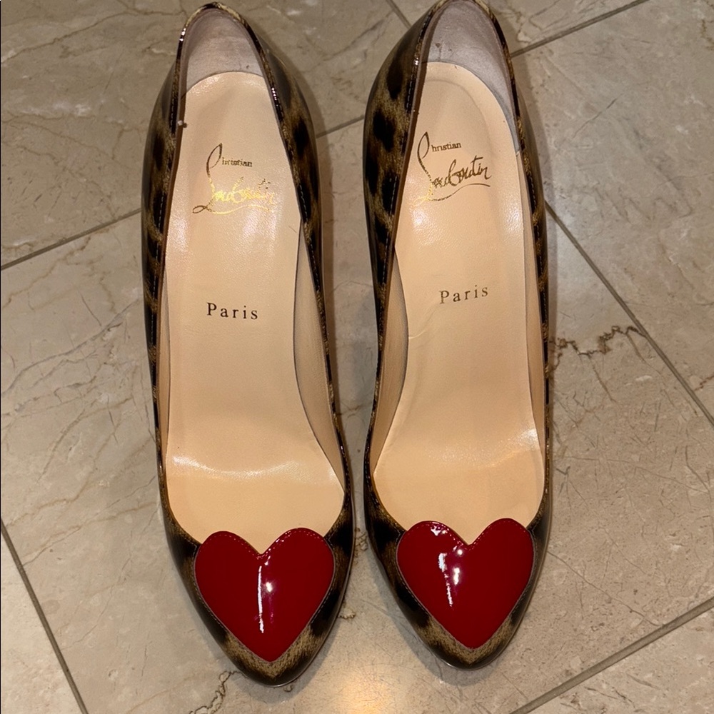 Christian Louboutin Leopard Heels with Red Heart sz 10